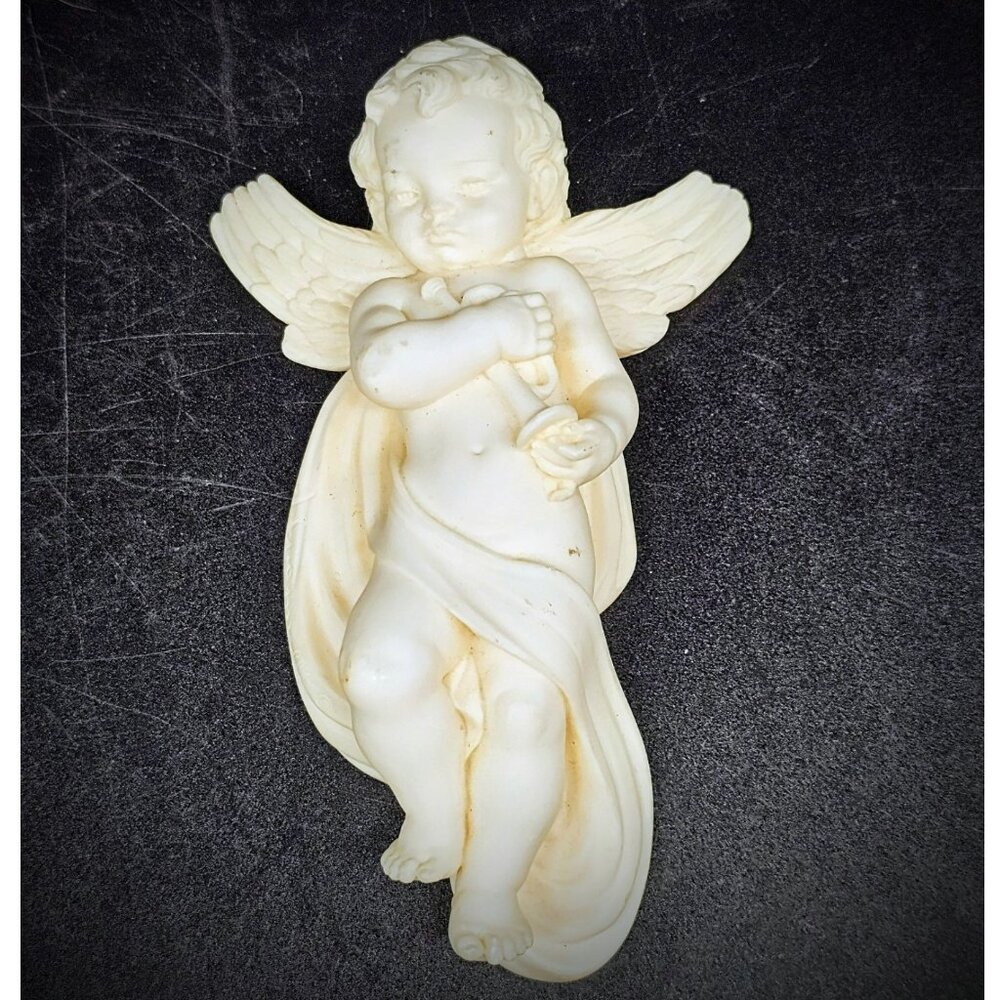 Vintage Made In Italy Angel Cherub Wall Art Ivory Hollywood Regency Christmas
